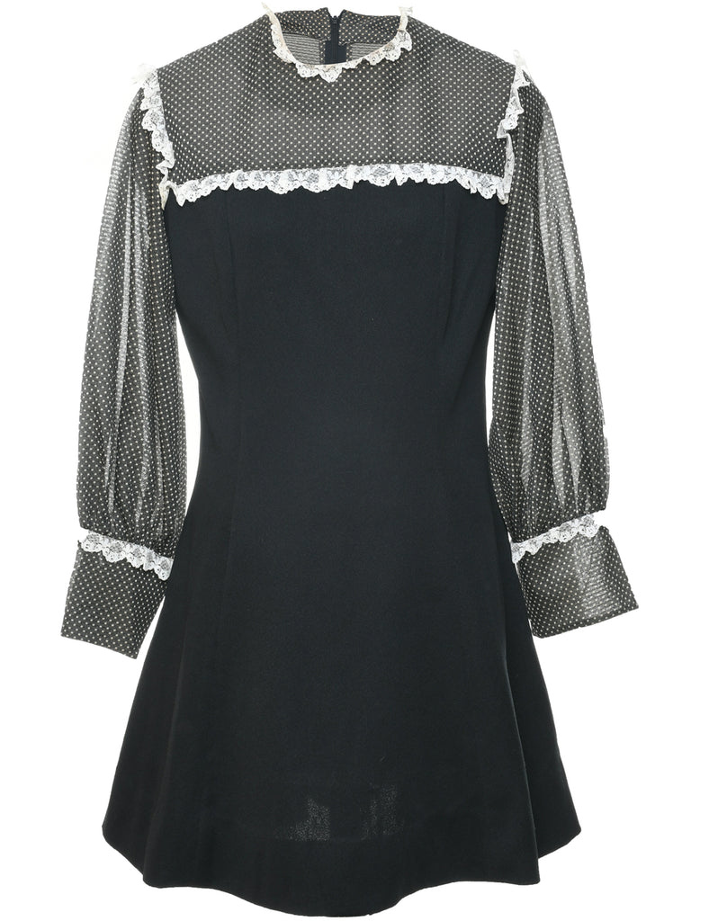 1970s Black Dress - M