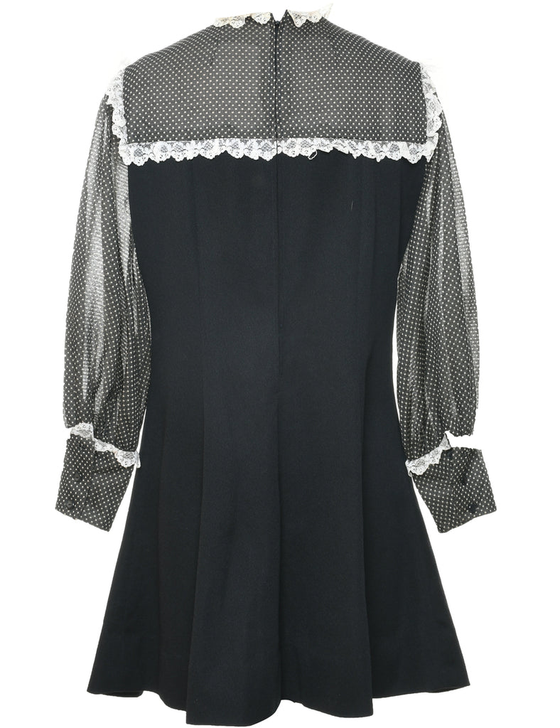 1970s Black Dress - M