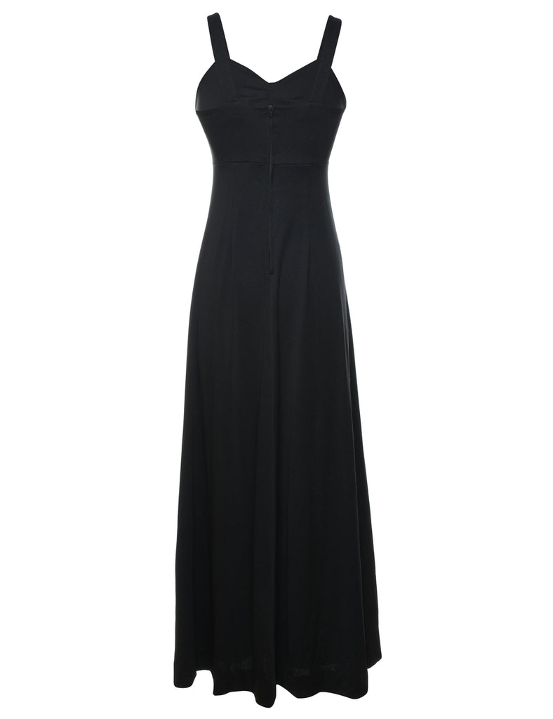 1970s Black Ruched Front Maxi Dress - S