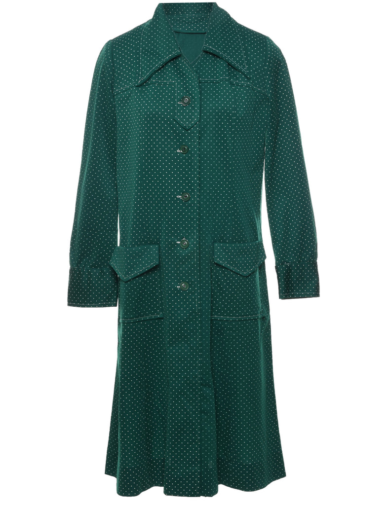 1970s Dark Green Shirt Dress - L