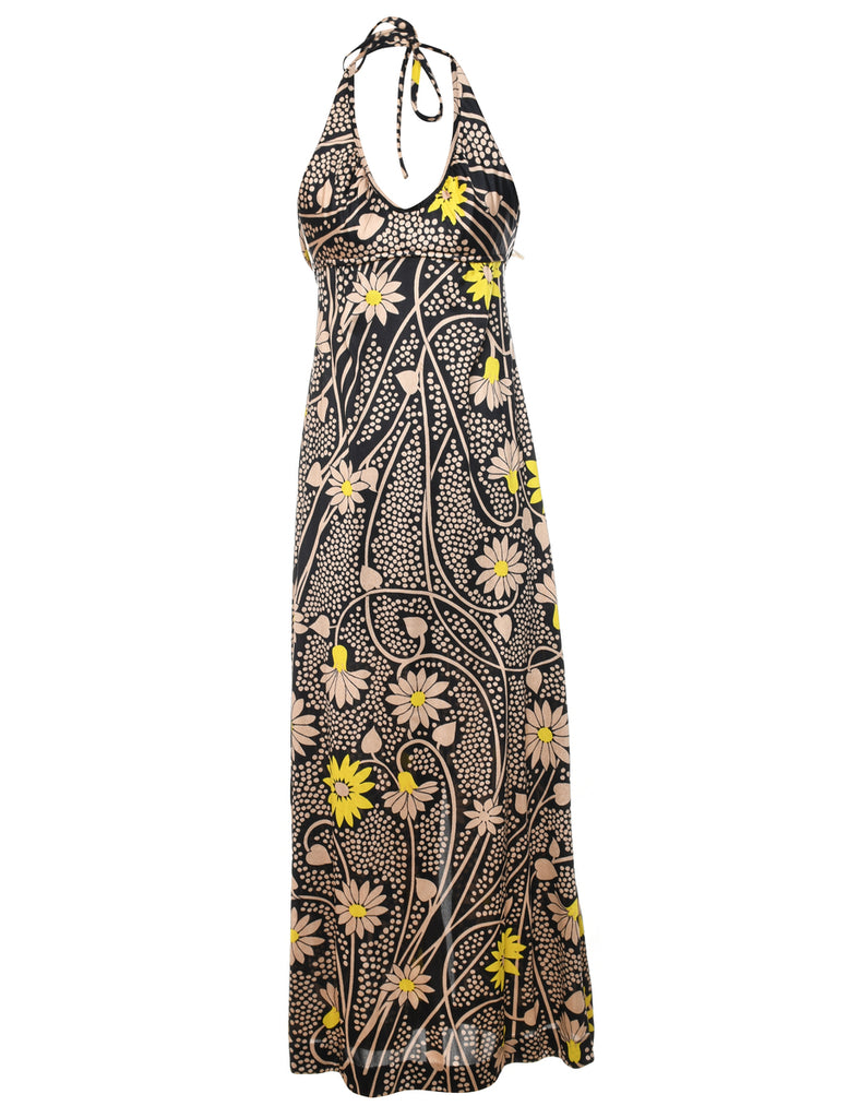 1970s Floral Print Halterneck Maxi Dress - XS