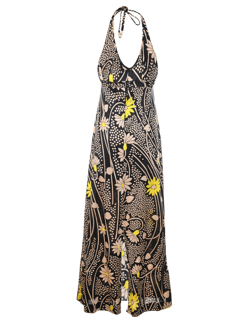 1970s Floral Print Halterneck Maxi Dress - XS