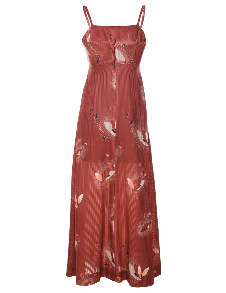 1970s Floral Print Maroon Strappy Maxi Dress - S