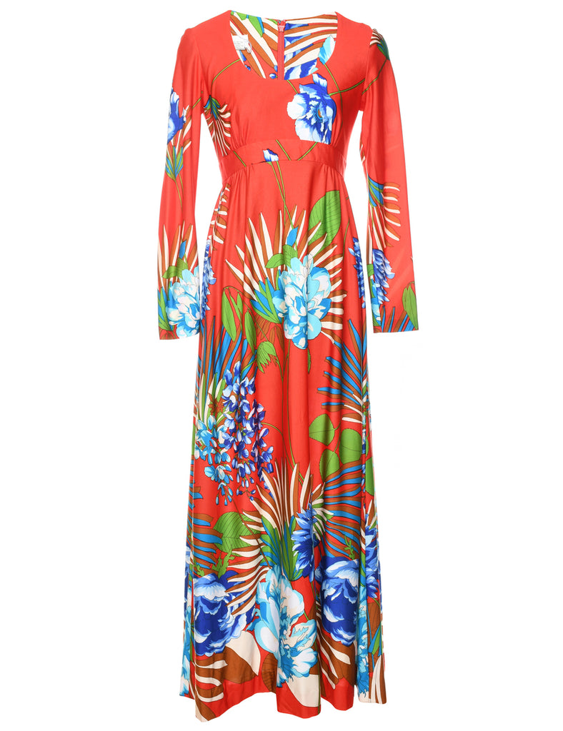 1970s Floral Print Maxi Dress - S