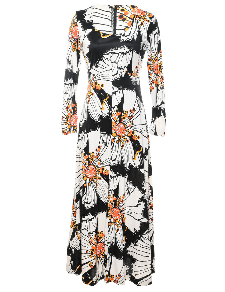 1970s Floral Print Maxi Dress - S