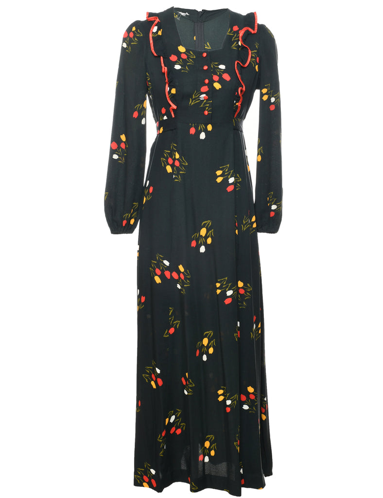 1970s Floral Print Maxi Dress - S