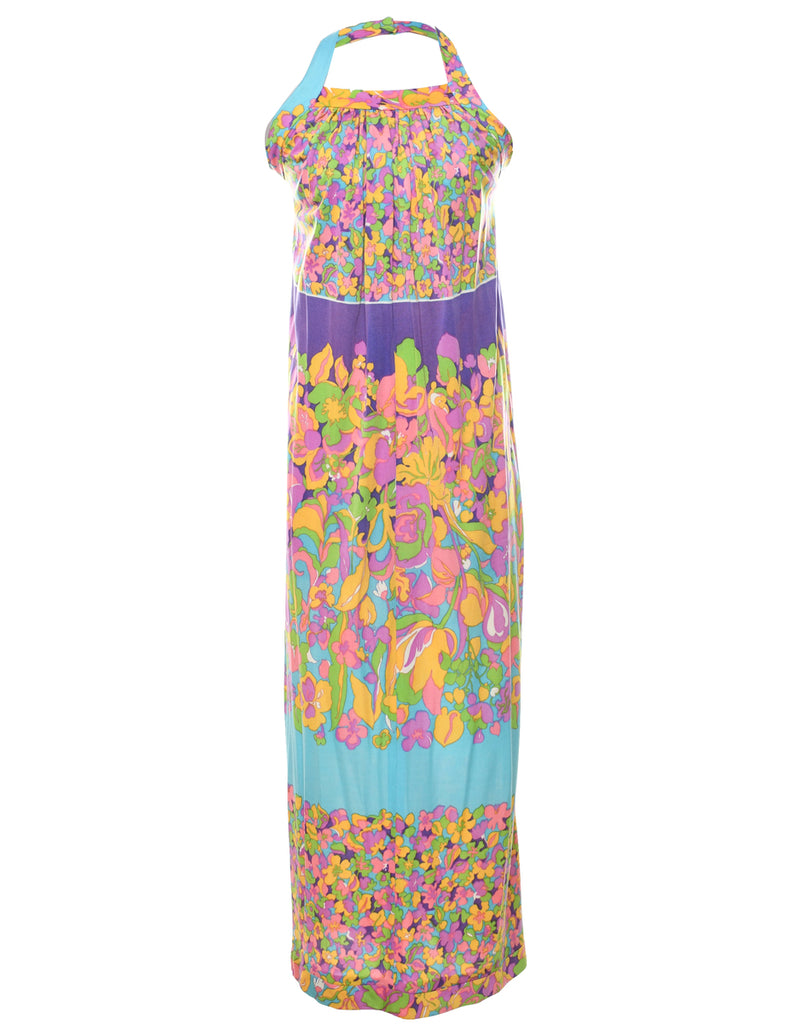 1970s Floral Print Maxi Dress - XS