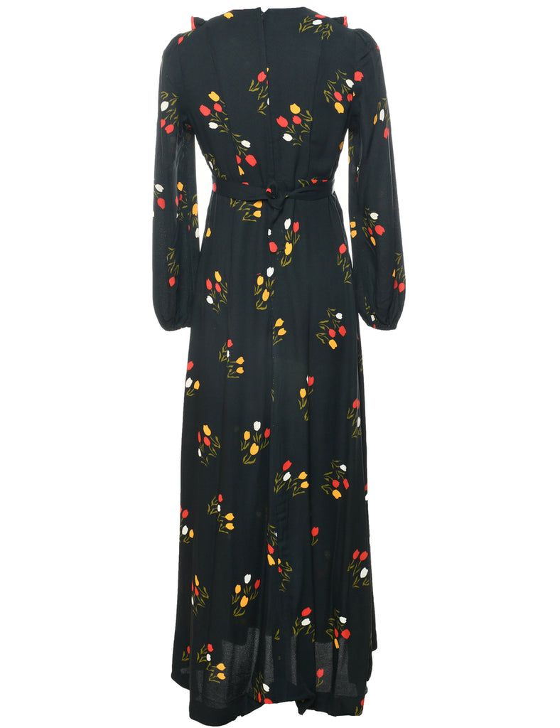 1970s Floral Print Maxi Dress - S