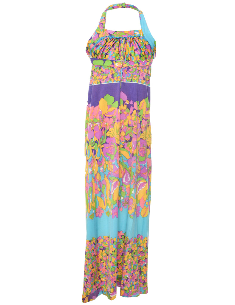 1970s Floral Print Maxi Dress - XS