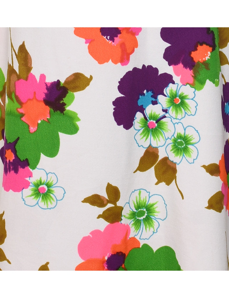 1970s Floral Print Maxi Dress - M