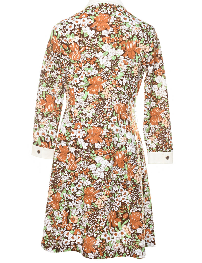 1970s Floral Print Shirt Dress - M