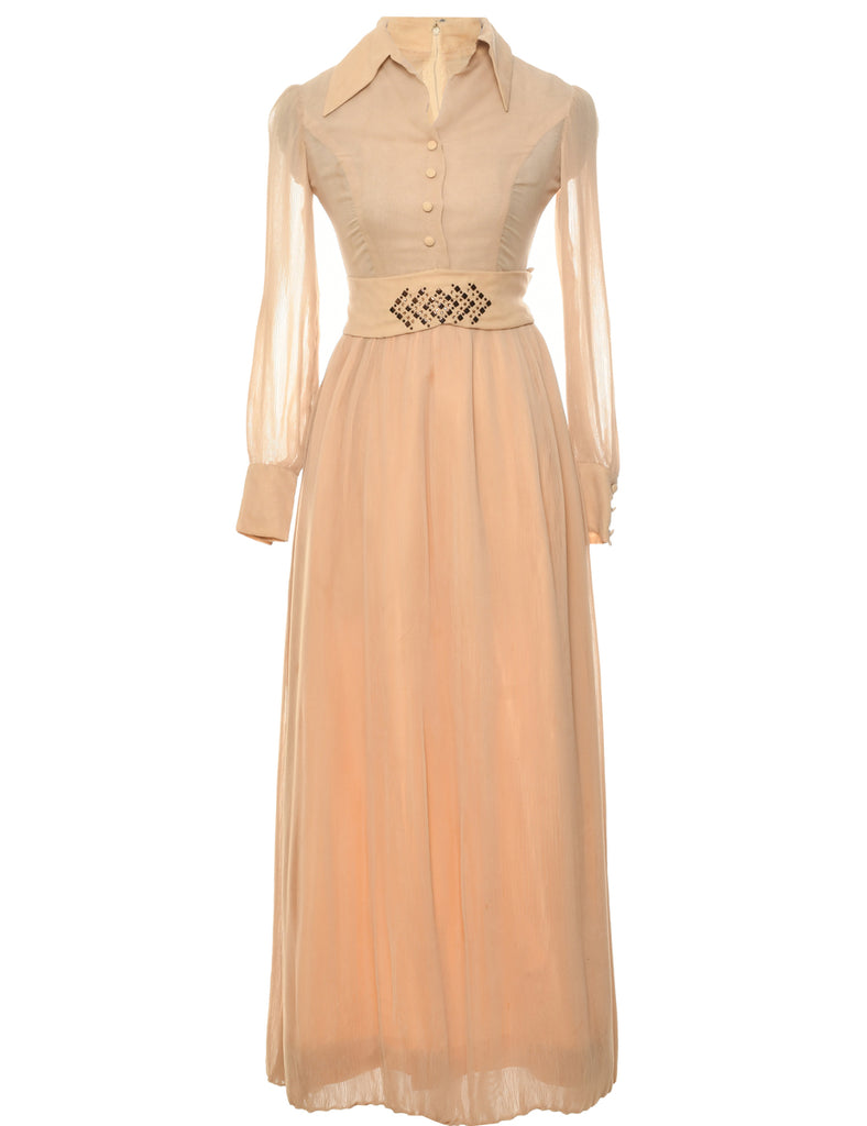 1970s  Light Brown Maxi Dress - S