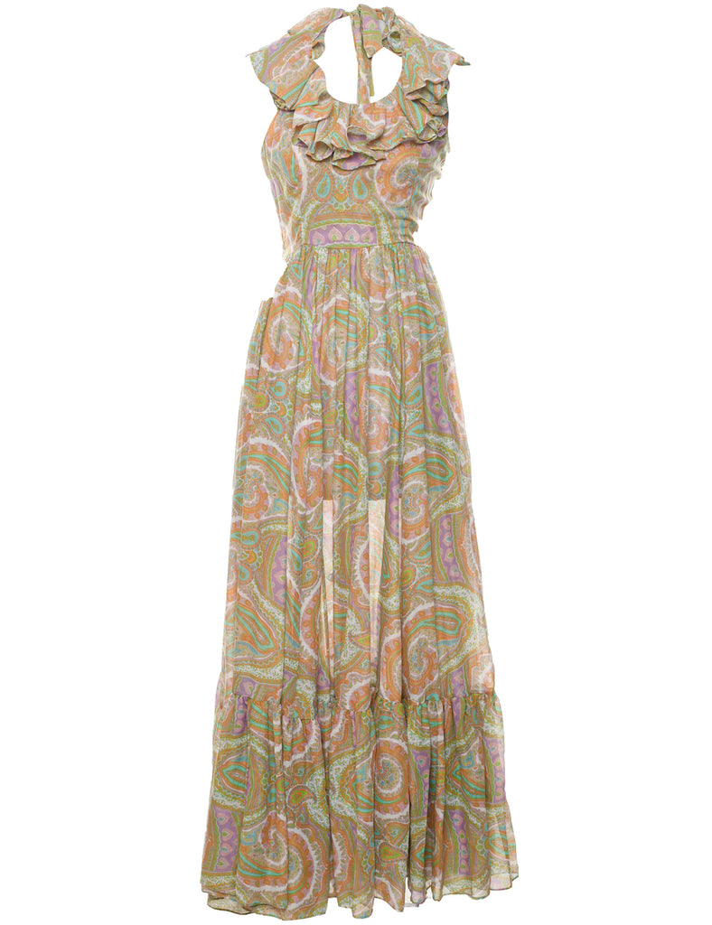 1970s Paisley Pattern Maxi Dress - S