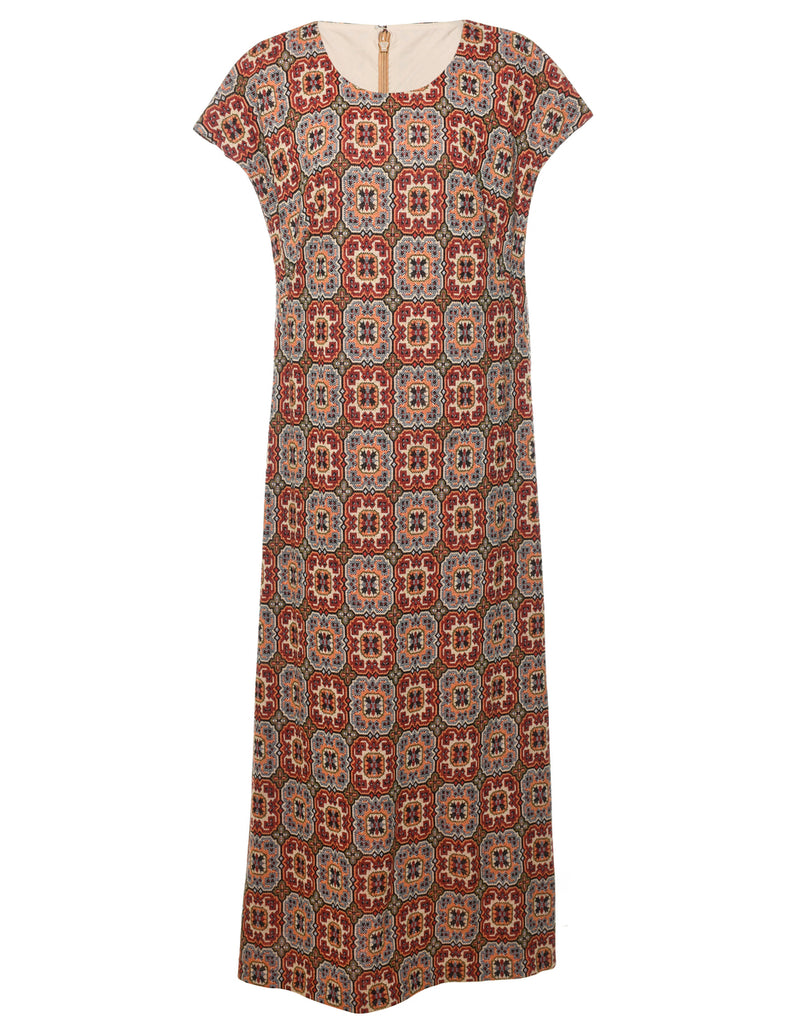 1970s Patterned Maxi Dress - M