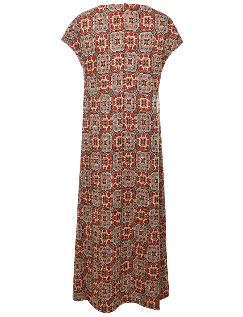 1970s Patterned Maxi Dress - M