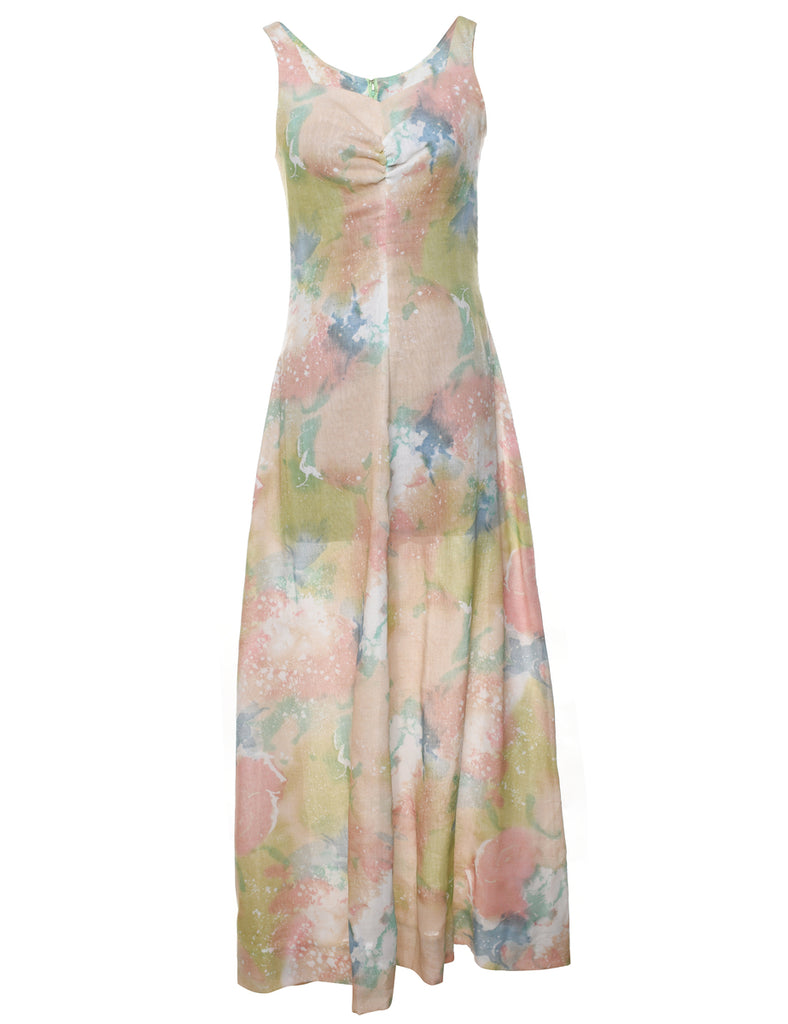 1970s Tie-Dye Pastel Multi-Colour Maxi Dress - S