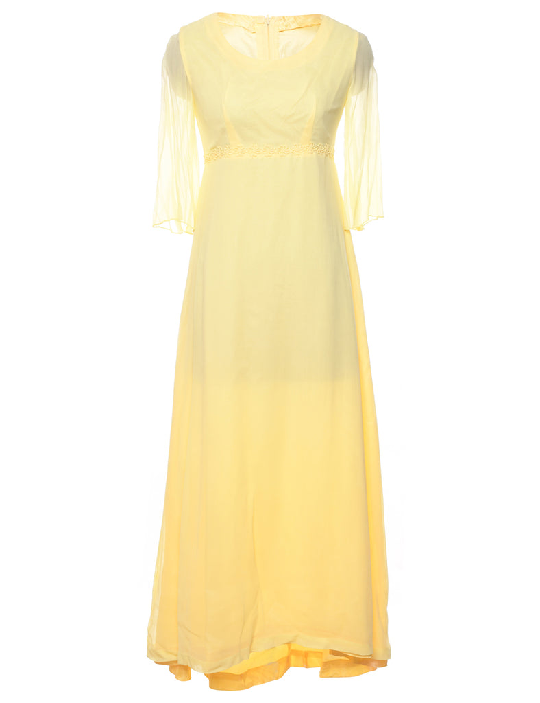 1970s Yellow Sheer Sleeved Maxi Dress - S