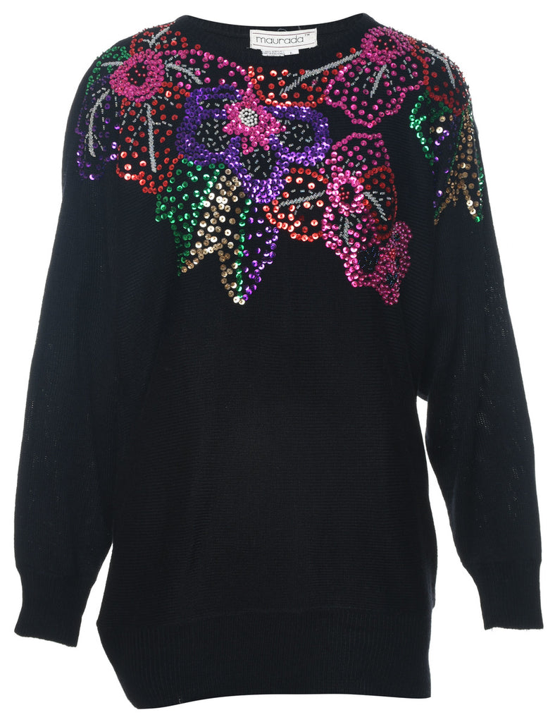 1980s Multi-Colour Beaded Sparkly Jumper  - L