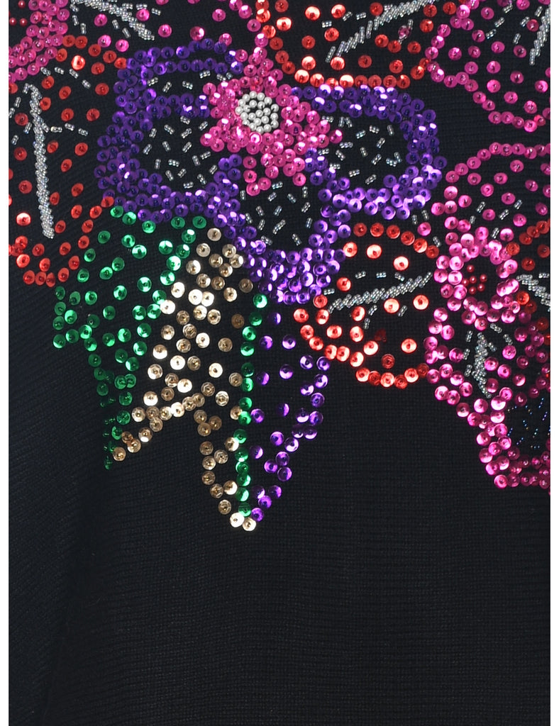 1980s Multi-Colour Beaded Sparkly Jumper  - L