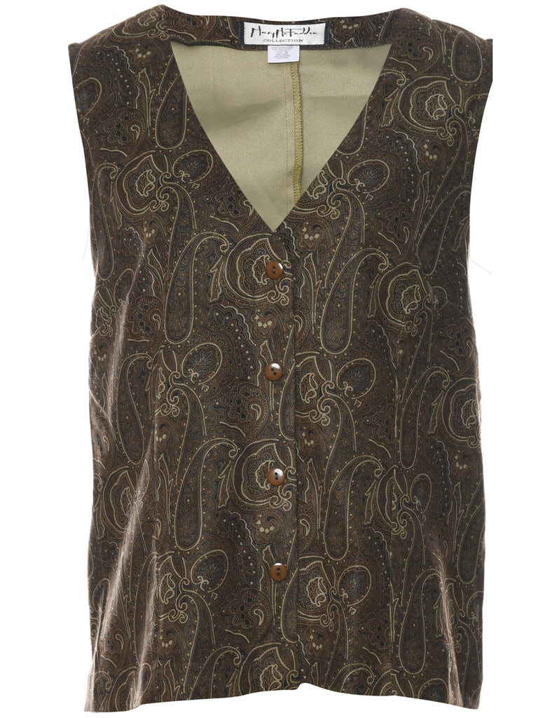 1990s Olive Green Paisley Waistcoat  - M