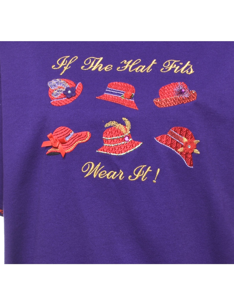 1990s Purple Hat Design Sweatshirt - M