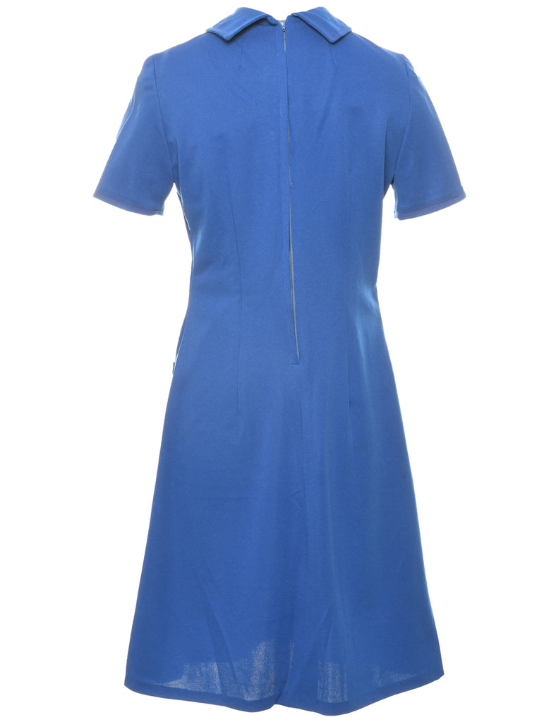 70's Collar Blue Dress - M