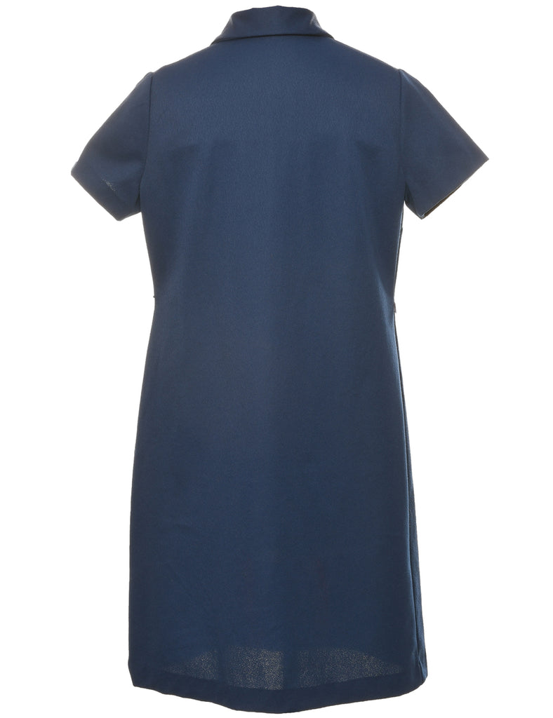 70's Collar Navy Dress - L