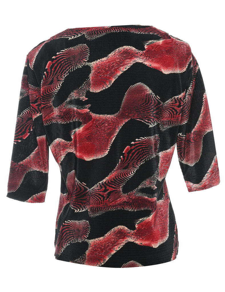 Abstract Design Black & Red Smocked Top - L