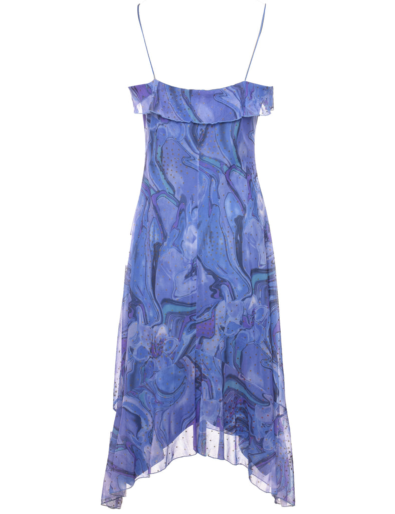 Abstract Pattern Blue Strappy Y2K Evening Dress - M