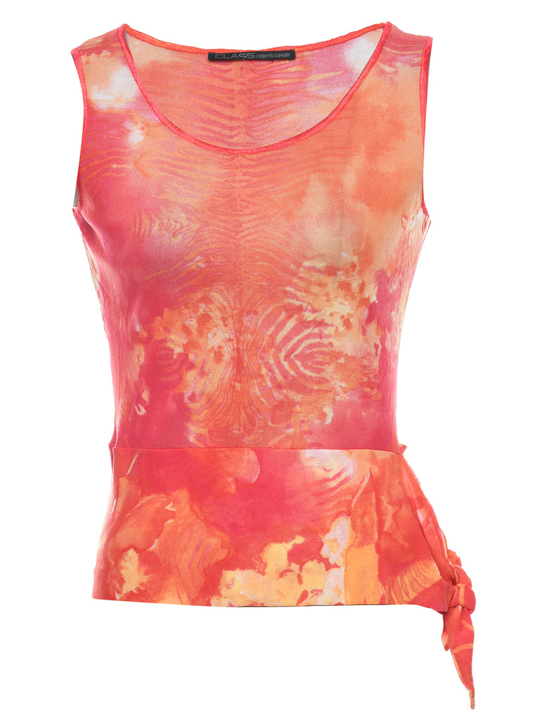 Abstract Print Orange & Red Asymmetric Hem Top - S