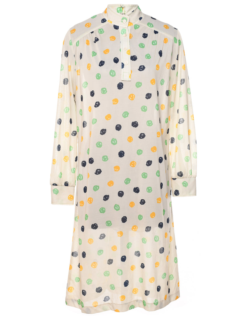 Abstract Spot Print 1970s Midi Dress - L