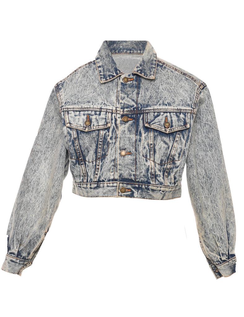 Acid Wash Cropped Denim Jacket - M