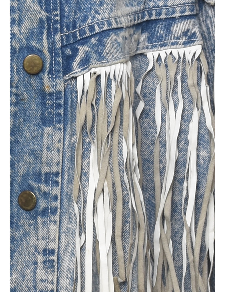 Acid Wash Fringed Denim Jacket - L