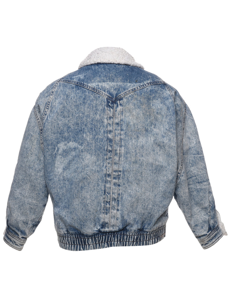 Acid Wash Shearling Denim Jacket - M