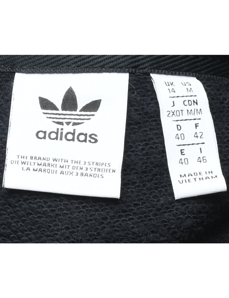 Adidas Hooded Black & White Contrast Three-Stripe Sweatshirt - M