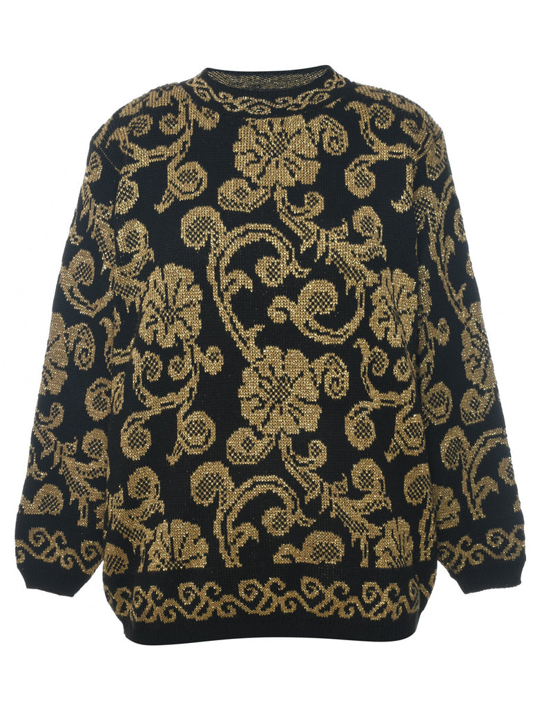 Alfred Dunner Lurex Thread Pattern Black & Gold Sparkly Jumper - S