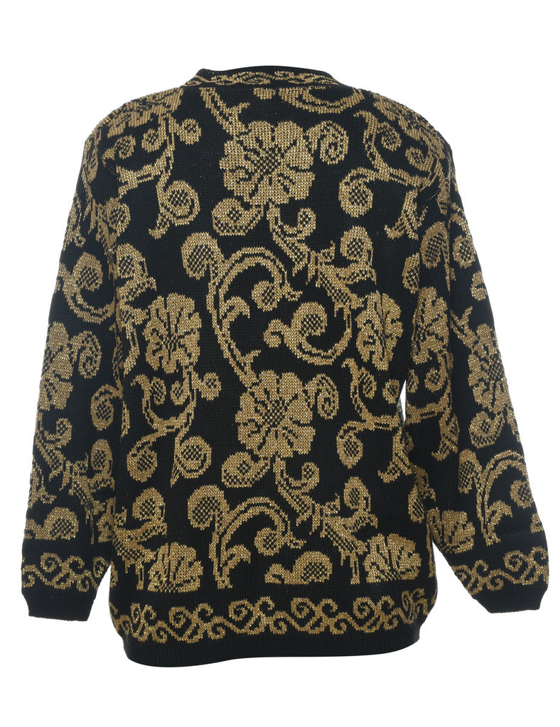 Alfred Dunner Lurex Thread Pattern Black & Gold Sparkly Jumper - S