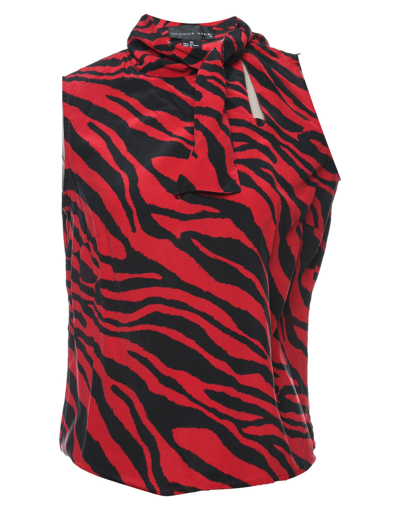 Animal Print Black & Red Silk Top - M