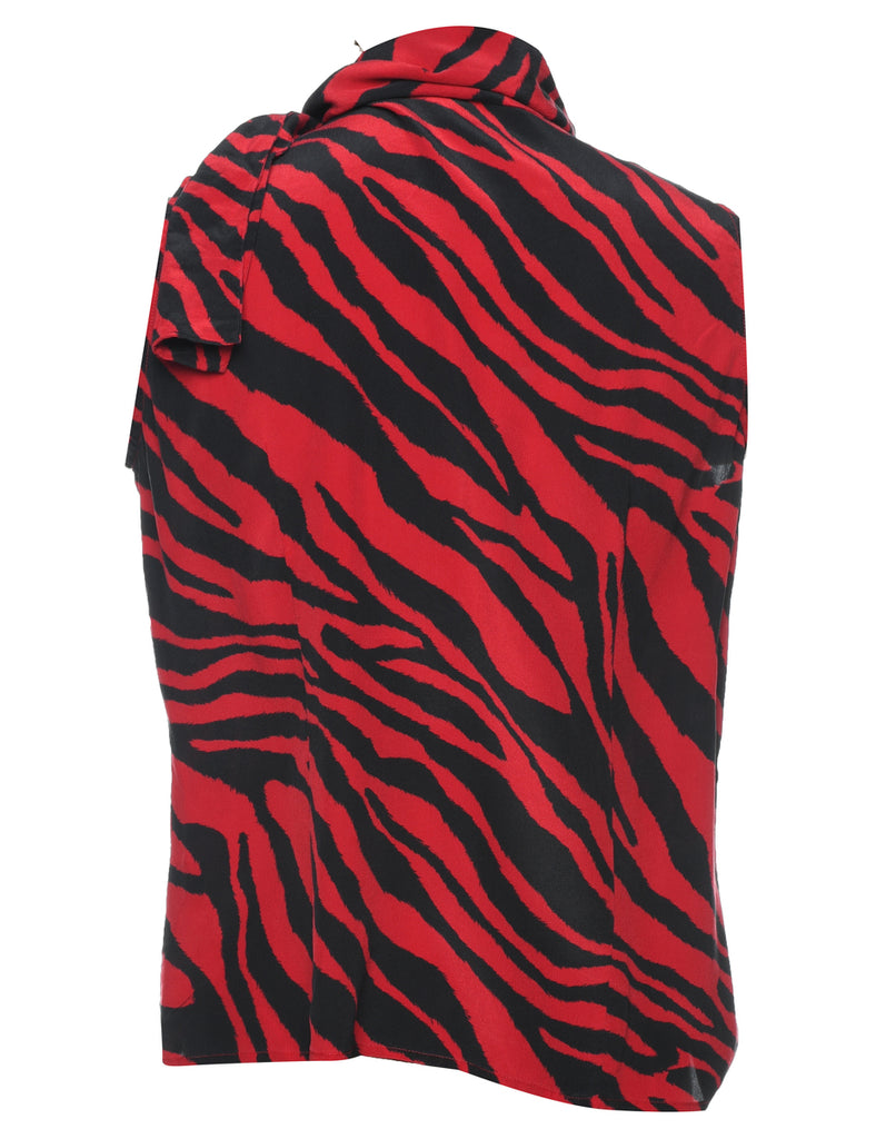 Animal Print Black & Red Silk Top - M