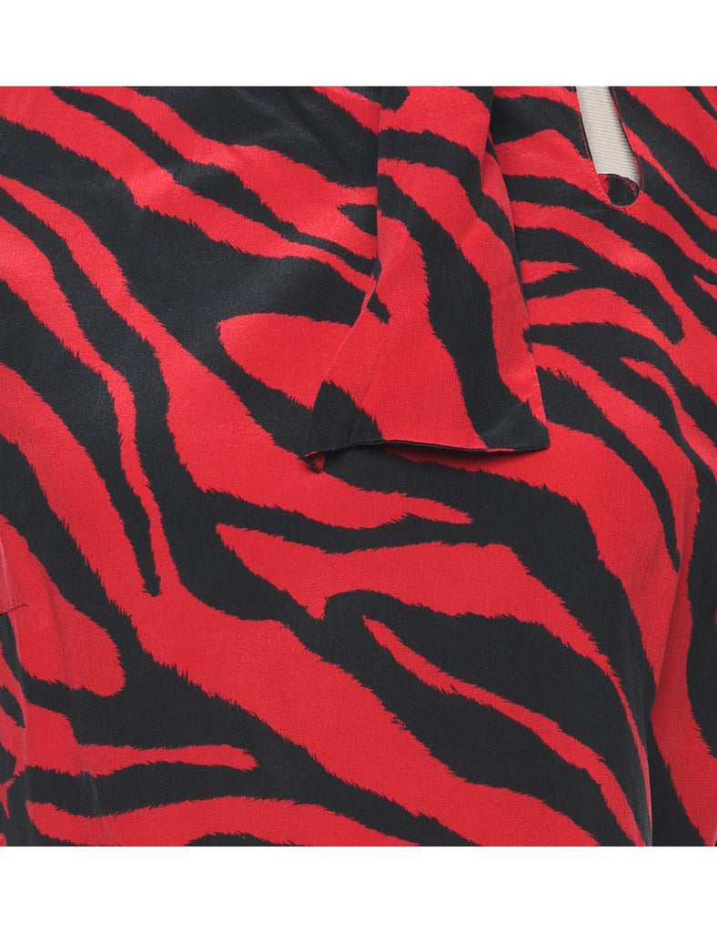 Animal Print Black & Red Silk Top - M