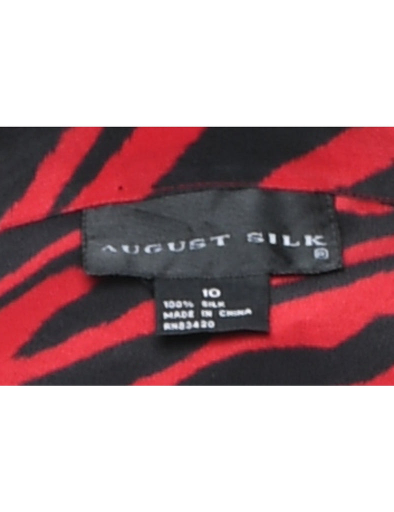 Animal Print Black & Red Silk Top - M