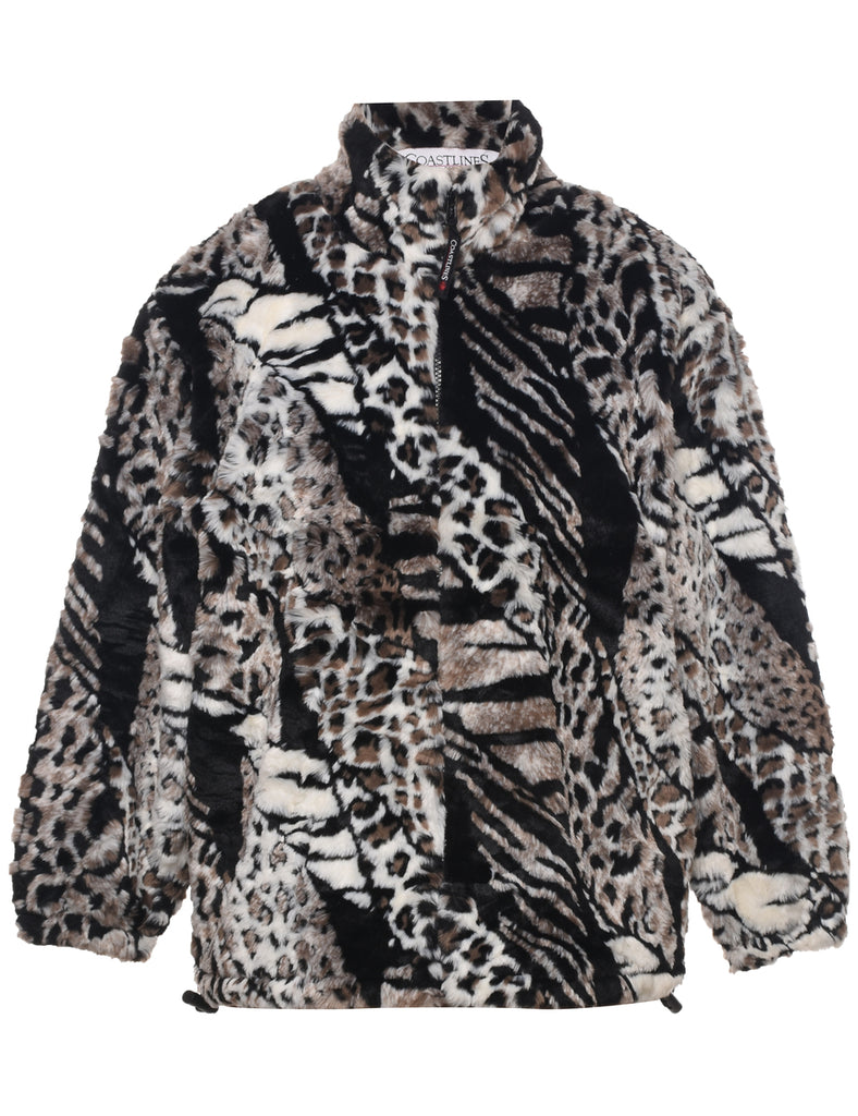 Animal Print Faux Fur Coat - L