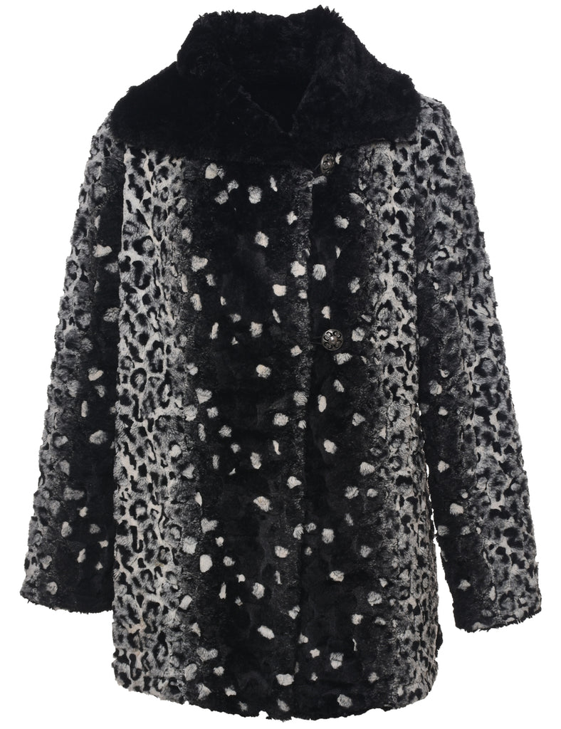 Animal Print Faux Fur Coat - L