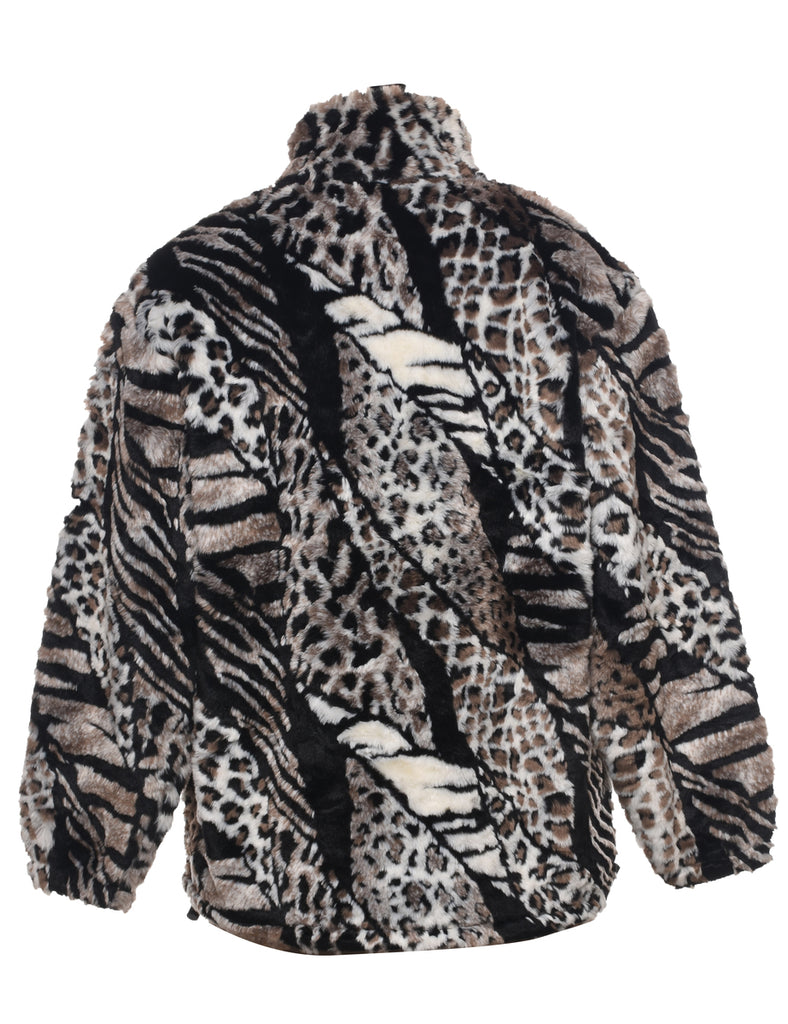 Animal Print Faux Fur Coat - L