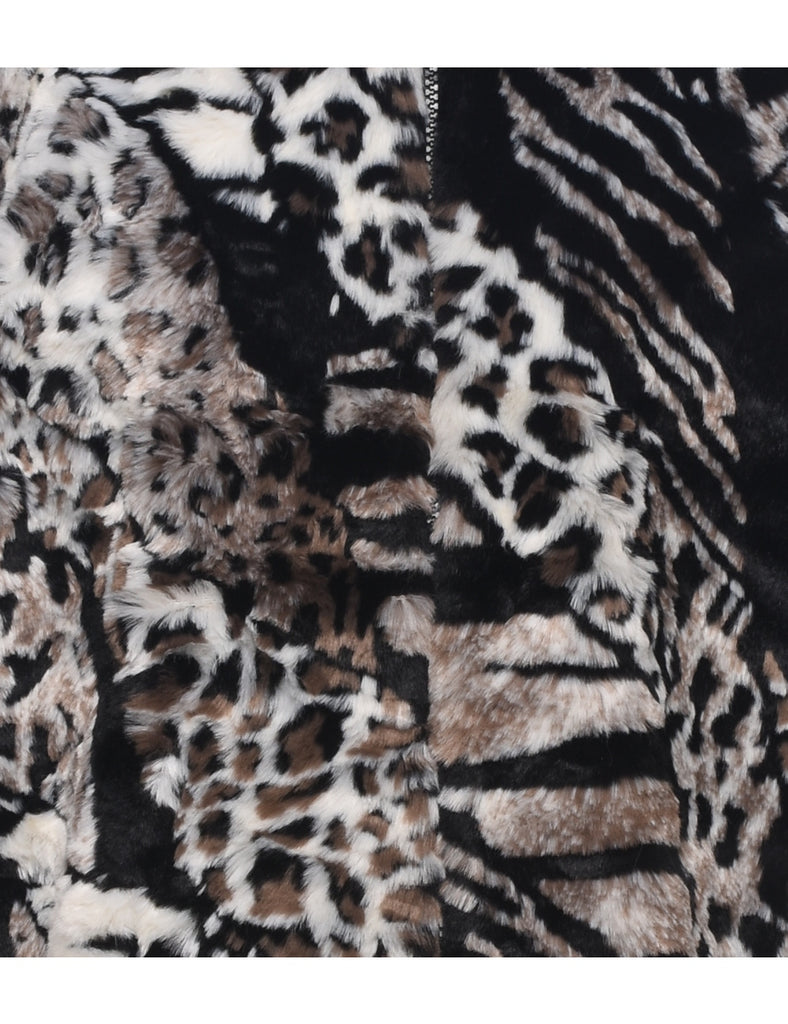 Animal Print Faux Fur Coat - L