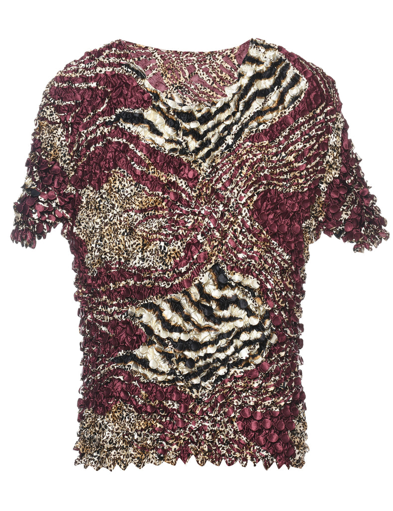 Animal Print Multi-Colour Smocked Top - L