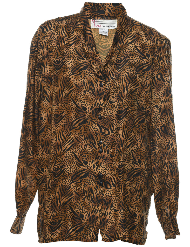 Animal Print Silk Blouse - M