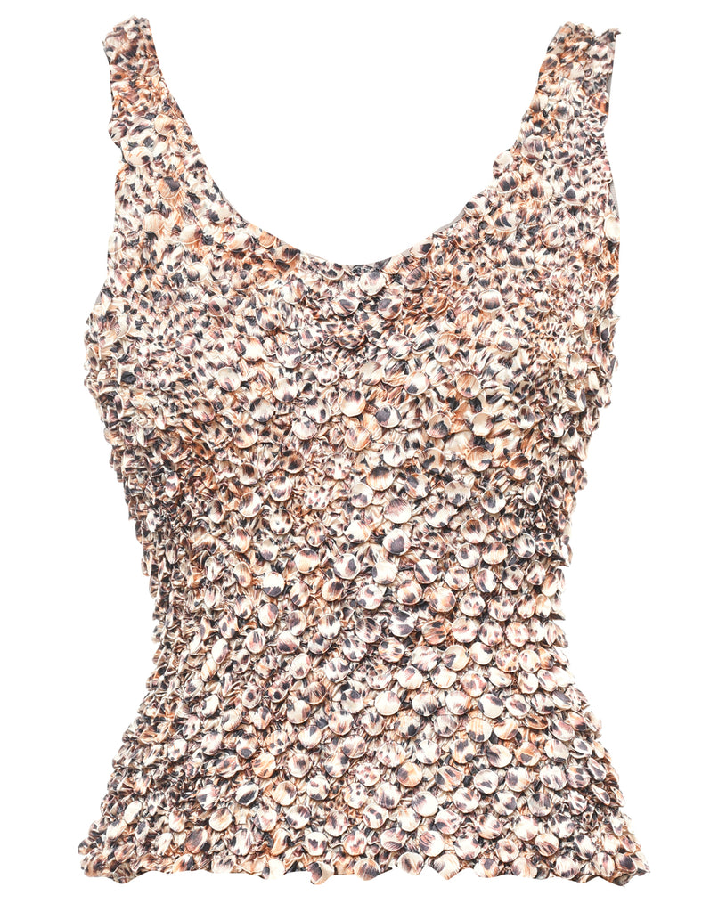 Animal Print Smocked Sleeveless Y2K Top - S