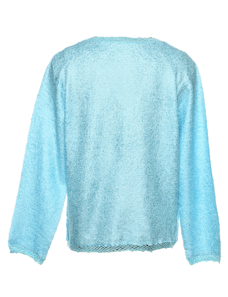 Aqua Blue Long-Sleeve Smocked Top - L