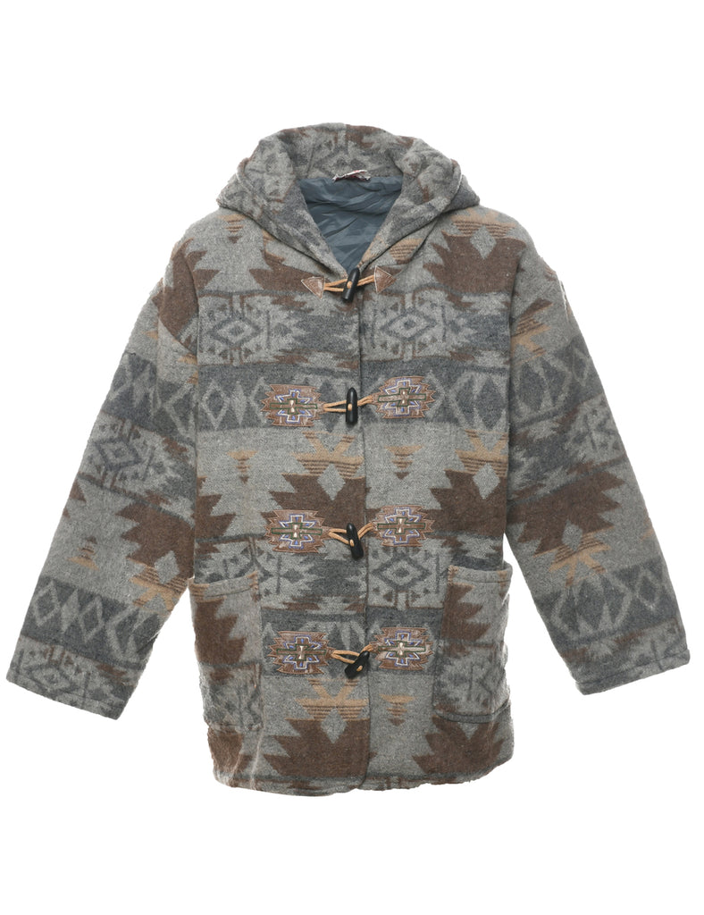 Aztec Print Duffle Coat - L